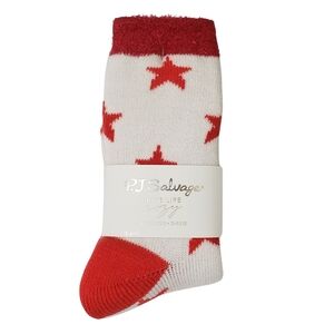 PJ SALVAGE Stars Socks Cozy Women Sock Size 9-11 Red/Ivory Grip Sole ⭐☃️